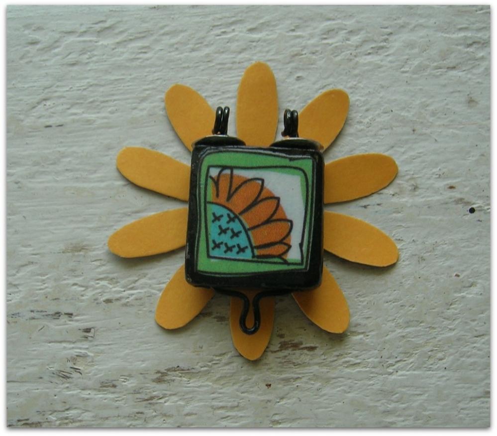Believe In Yourself Altered Art Sunflower Bamboo Tile Pendant